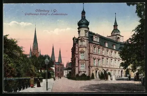 AK Oldenburg i. Gr., Grossherzogl. Schloss und Lambertikirche