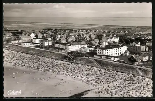 AK Wangerooge, Nordseebad, Teilansicht mit Strand, Fliegeraufnahme