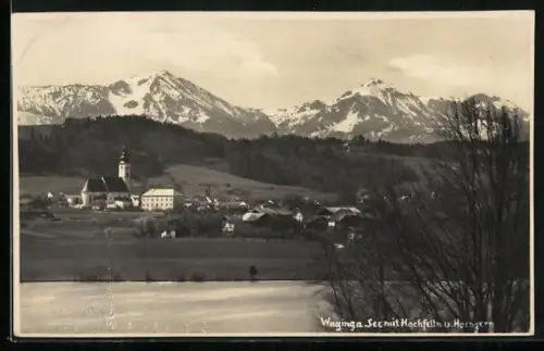 AK Waging a. See, Panorama mit Hochfelln u. Hochgern
