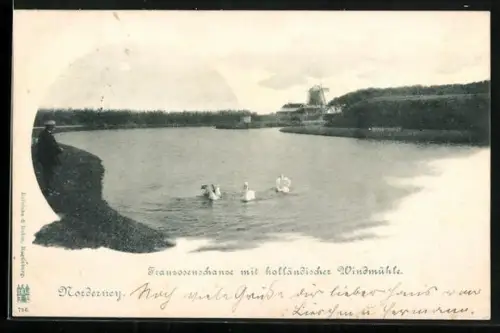 AK Norderney, Franzosenschanze mit holländischer Windmühle