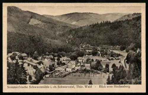 AK Schwarzmühle i. ob. Schwarzatal, Blick vom Heckenberg