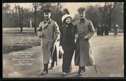 AK Ernst August Herzog von Braunschweig mit seiner Braut Prinzessin Victoria Luise u. Prinz Oskar von Preussen