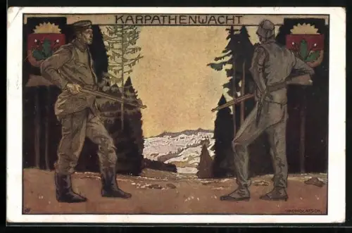 AK Deutscher Schulverein Nr. 778: Karpathenwacht, Deutscher und österr. Soldat