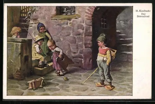 Künstler-AK Hermann Kaulbach: Der Störenfried. Junge stört das Spiel der anderen Kinder