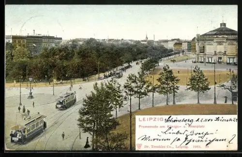 AK Leipzig, Promenade am Königs- & Rossplatz, Strassenbahn