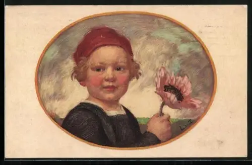 Künstler-AK Ludwig von Zumbusch: Blumentag 1913, Bub mit Blume