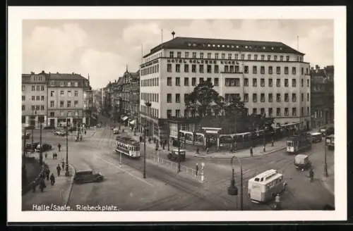 AK Halle /Saale, Riebeckplatz mit Strassenbahn
