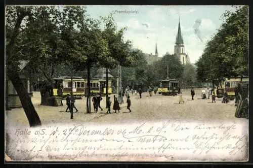 AK Halle / Saale, Franckeplatz mit Strassenbahn
