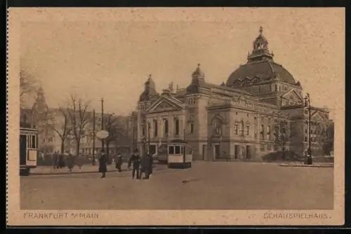 AK Frankfurt a. Main, Schauspielhaus mit Strassenbahn