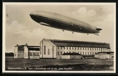 AK Friedrichshafen a. B., Neue Luftschiffhalle mit LZ 127 Graf Zeppelin