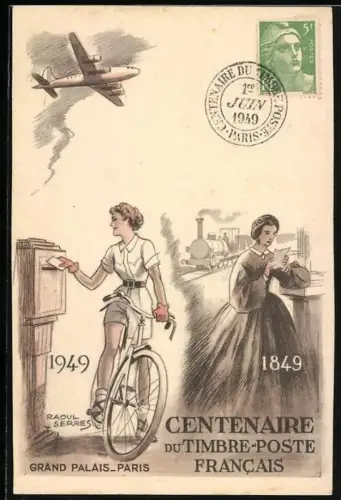 Künstler-AK Paris, Centenaire du Timbre-Poste Francais 1949