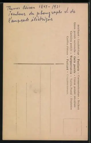 AK Portrait des Erfinders Thomas Edison