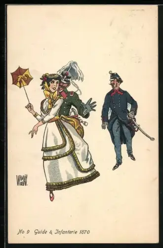 Künstler-AK sign. Wr. de May: Bern, Schweiz. Landes-Ausstellung 1914, Schweizer Infanterie-Soldat mit Frau und Guide