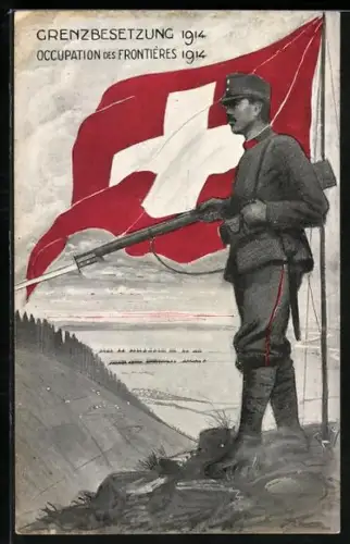 AK Grenzbesetzung 1914, schweizer Infanterist auf Grenzwacht