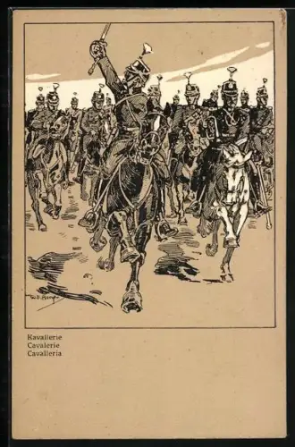 Künstler-AK Schweizer Kavallerie im Angriff, Grenzbesetzung 1914