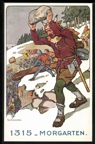 AK Morgarten, Der schweizer Soldat 1315 kämpft im Schnee