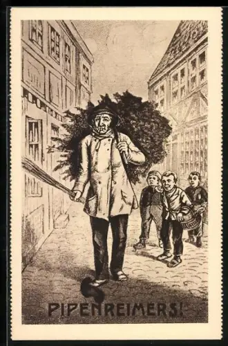 Künstler-AK Hamburg, Pipenriemers, Jungen verspotten einen Mann