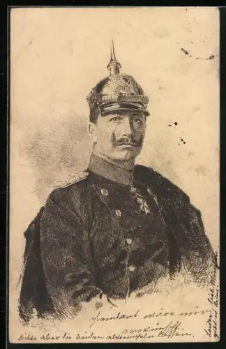 Künstler-AK Carl Jander: Kaiser Wilhelm II. in Uniform mit Pickelhaube