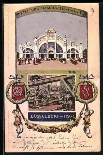 AK Düsseldorf, Industrie- & Gewerbe-Ausstellung 1902, Portal der Maschinen-Halle