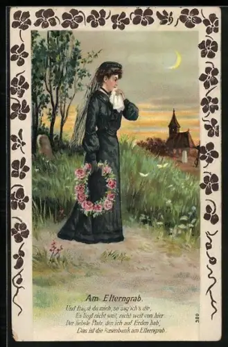 AK Trauernde am Elterngrab