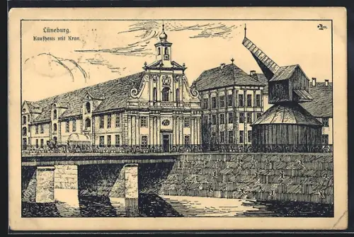 Künstler-AK Lüneburg, Kaufhaus mit Kran