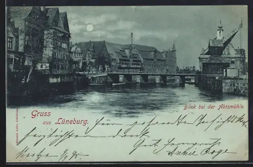 Mondschein-AK Lüneburg, Blick bei der Abtsmühle