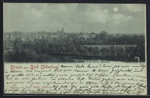 Mondschein-AK Bad Oldesloe, Ortsansicht im Vollmondlicht