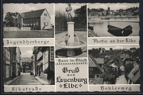 AK Lauenburg /Elbe, Jugendherberge, Elbstrasse, Hohlerweg, Partie an der Elbe