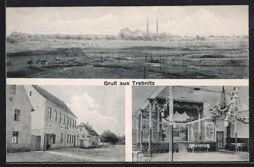 AK Trebnitz / Halle, Panorama, Gasthaus, Saalansicht