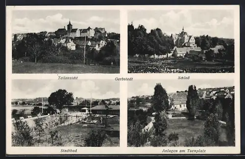 AK Gerbstedt, Teilansicht, Schloss, Stadtbad, Anlagen am Turnplatz