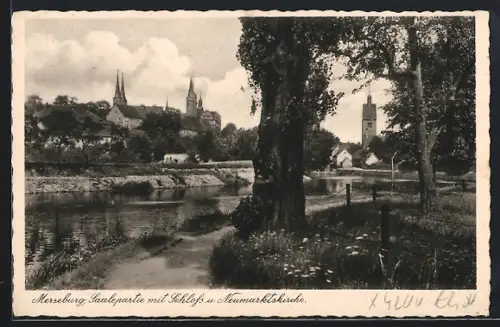 AK Merseburg, Saalepartie mit Schloss und Neumarktkirche