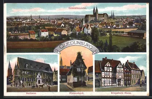 AK Quedlinburg, Rathaus, Finkenherd, Klopstock-Haus
