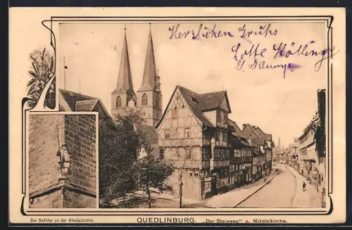 AK Quedlinburg, Steinweg und Nikolaikirche, Schäfer an der Nikolaikirche