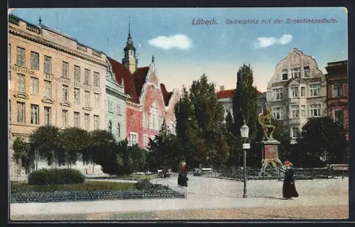 AK Lübeck, Geibelplatz mit der Ernestinenschule