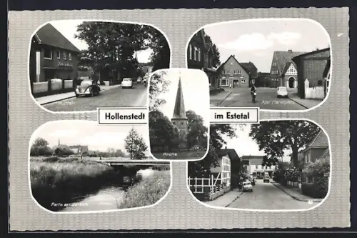 AK Hollenstedt im Estetal, Kirche, Partie an der Este, Alter Marktplatz, VW Käfer