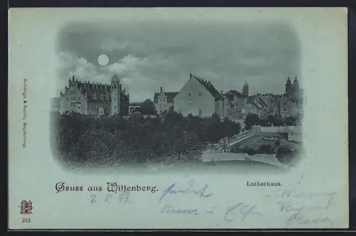 Mondschein-AK Wittenberg / Elbe, Lutherhaus