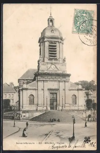 AK Bolbec /Seine-Inférieure, L`Église et la place animée