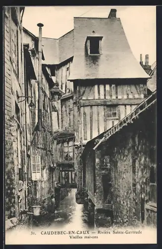 AK Caudebec-en-Caux, Vieilles maisons près de la rivière Sainte-Gertrude
