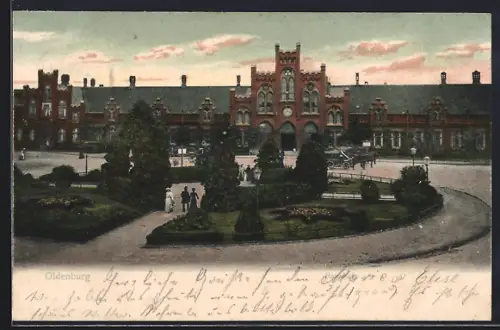 AK Oldenburg / O., Alter Bahnhof mit Kutschen