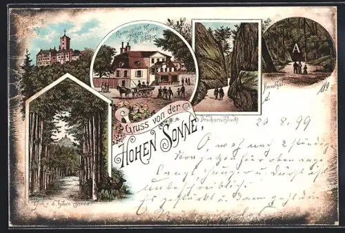 Lithographie Eisenach, Hotel zur Hohen Sonne, Drachenschlucht, Wartburg