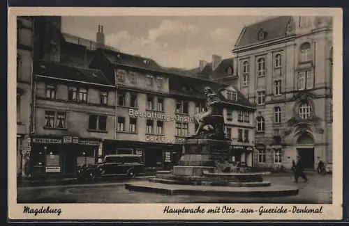 AK Magdeburg, Hauptwache mit Otto-von-Guericke-Denkmal