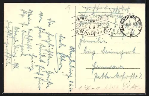 AK Magdeburg, Kaiser-Wilhelm-Platz aus der Vogelschau mit Strassenbahn