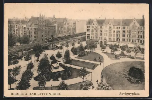 AK Berlin-Charlottenburg, Savigniplatz mit Hochbahn