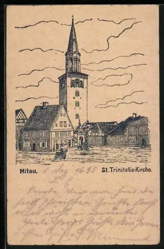 Künstler-AK Mitau, St. Trinitatis-Kirche