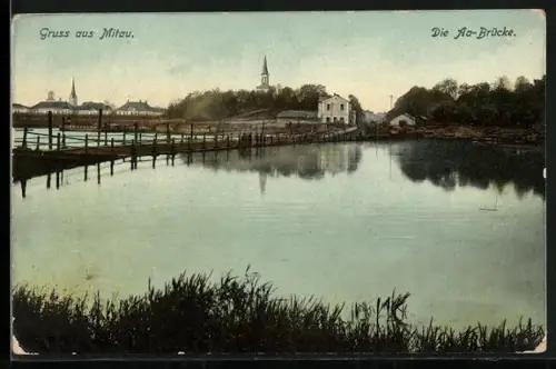 AK Mitau, Uferpartie an der Aa-Brücke