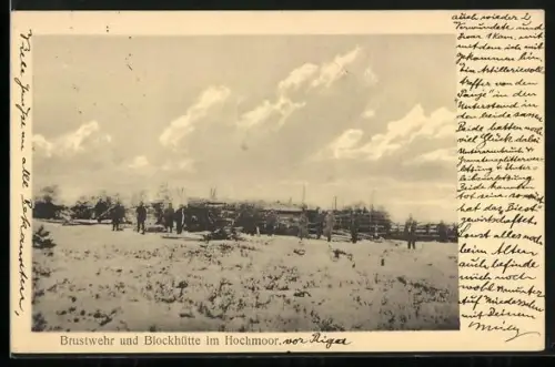 AK Lettland, Brustwehr und Blockhütte im Hochmoor