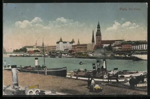 AK Riga, Der Hafen mit Dampfern