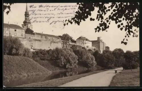 AK Riga, Uferpartie mit Stadtmauer