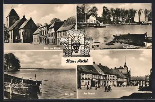 AK Plau /Meckl., Kirche, Seglerheim, Am See, Am Markt