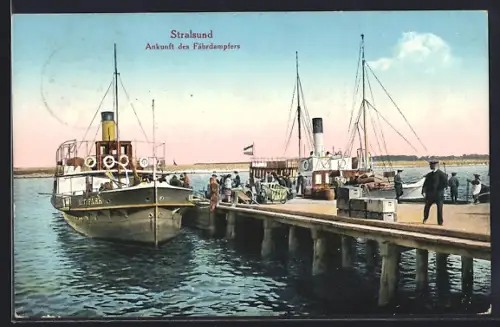 AK Stralsund, Ankunft des Fährdampfers